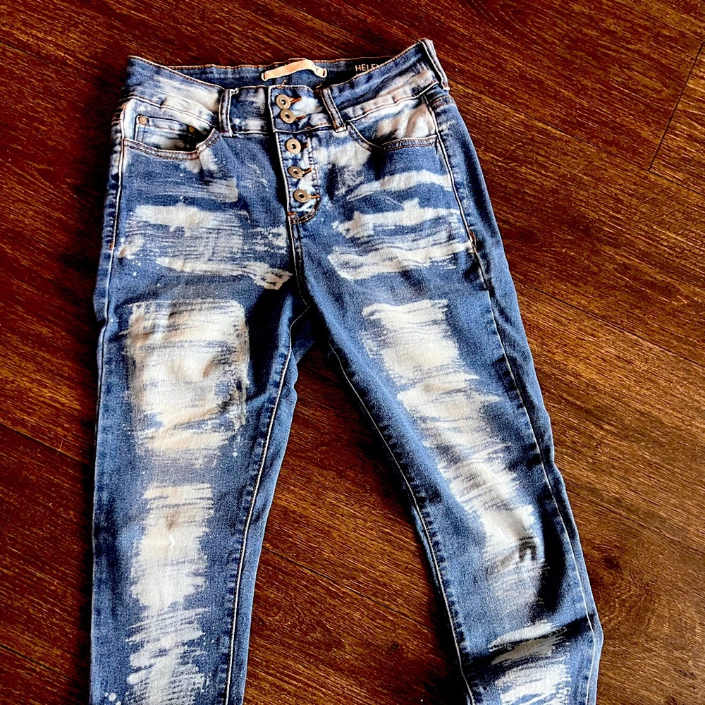Custom bleached button up high rise jeans